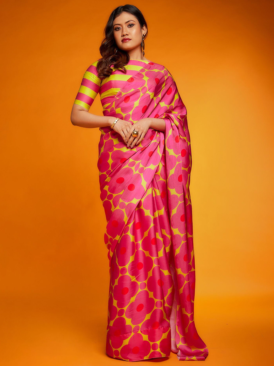 Jinal & Jinal Floral Satin Saree, Pink
Jinal & Jinal Floral Satin Saree, Pink