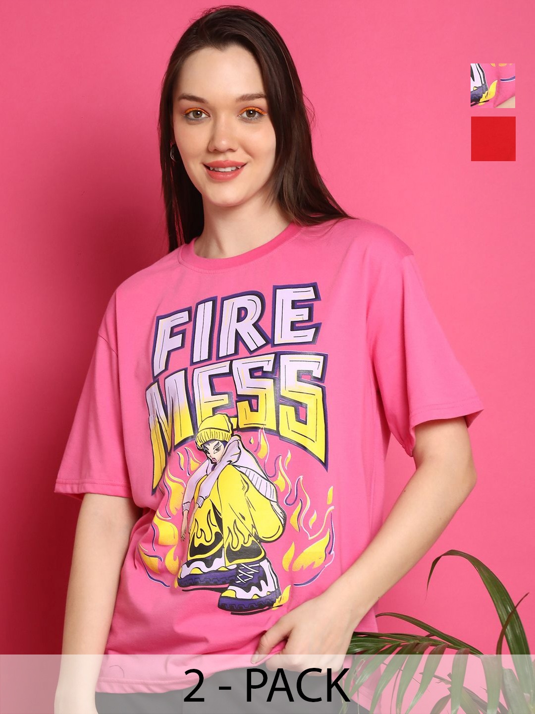 Metronaut Women Pack Of 2 Typography Printed Round Neck Cotton Oversized T-shirts, Pink
Metronaut Women Pack Of 2 Typography Printed Round Neck Cotton Oversized T-shirts, Pink