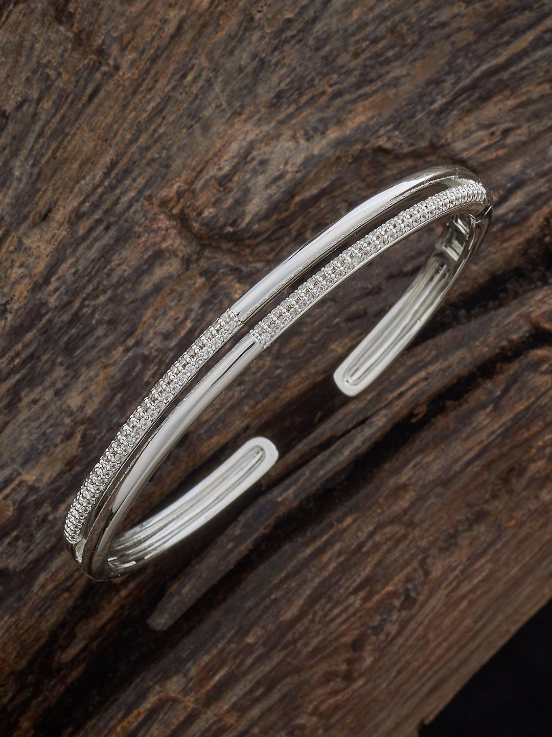 Kushal's Fashion Jewellery Rhodium-Plated Zircon-Studded Kada Style Bracelet, Silver
Kushal's Fashion Jewellery Rhodium-Plated Zircon-Studded Kada Style Bracelet, Silver