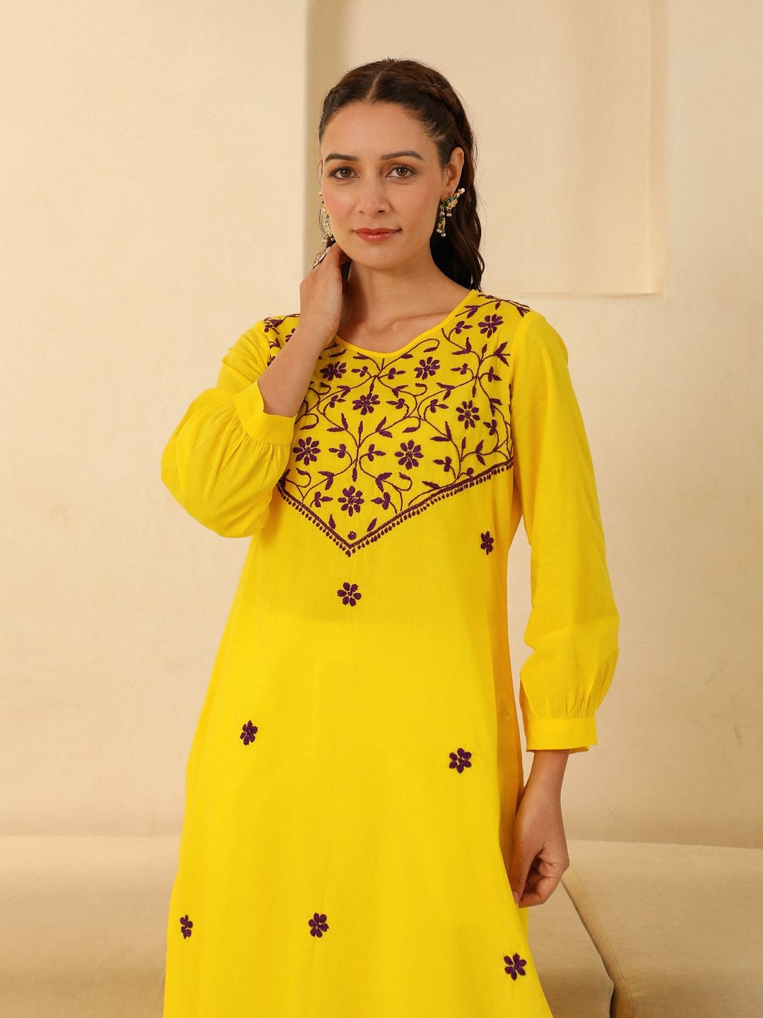 House of Chikankari Women Woven Pure Cotton Chikankari Long Kurta Yellow
House of Chikankari Women Woven Pure Cotton Chikankari Long Kurta Yellow