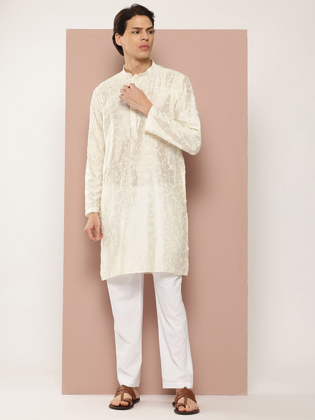 See Designs Woven Design Mandarin Collar Chanderi Silk Straight Kurta, Off white
See Designs Woven Design Mandarin Collar Chanderi Silk Straight Kurta, Off white