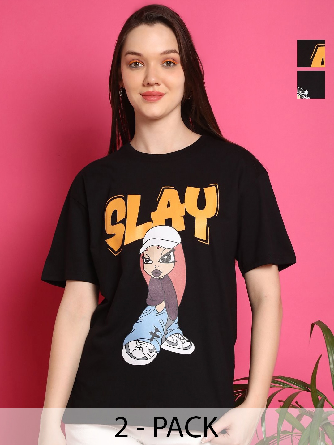Metronaut Women Pack Of 2 Graphic Printed Round Neck Cotton Oversized T-shirts, Black
Metronaut Women Pack Of 2 Graphic Printed Round Neck Cotton Oversized T-shirts, Black