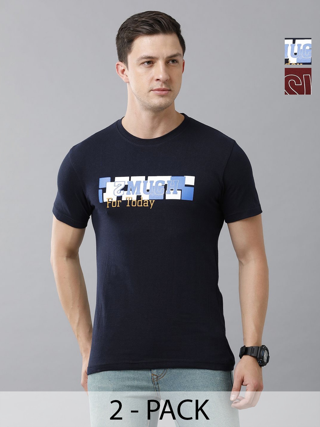 Moda Rapido Men Pack Of 2 Graphic Printed Round Neck Regular Fit Cotton T-shirts, Navy blue
Moda Rapido Men Pack Of 2 Graphic Printed Round Neck Regular Fit Cotton T-shirts, Navy blue