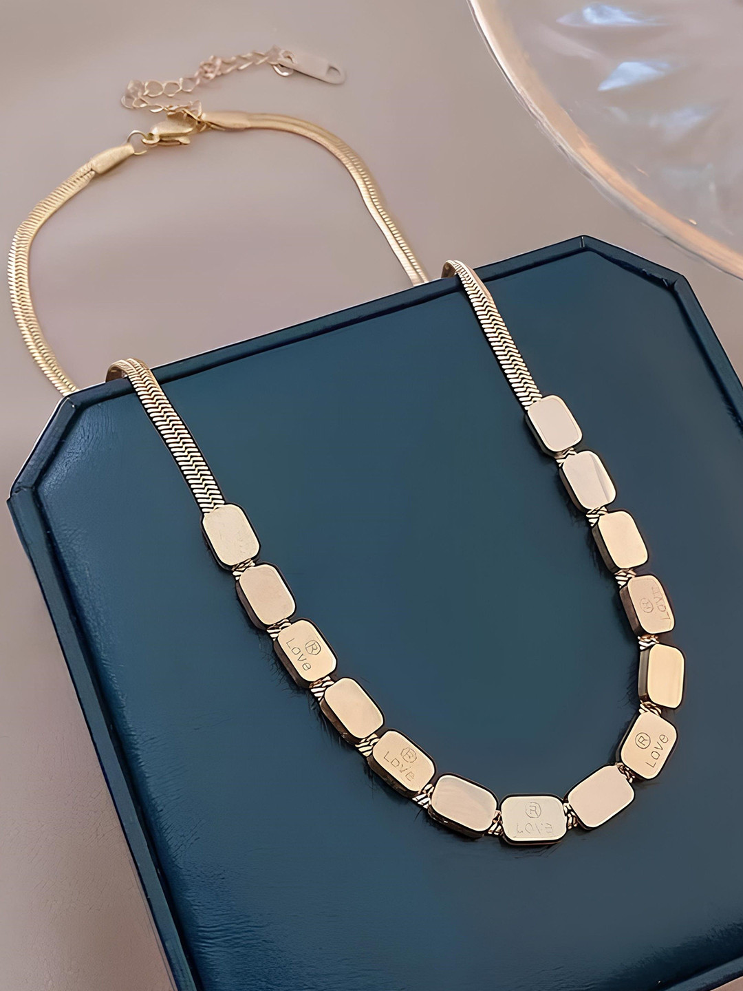 KARISHMA KREATIONS Gold-Plated Stainless Steel Love Engraved Square Charm Bead Chains
KARISHMA KREATIONS Gold-Plated Stainless Steel Love Engraved Square Charm Bead Chains