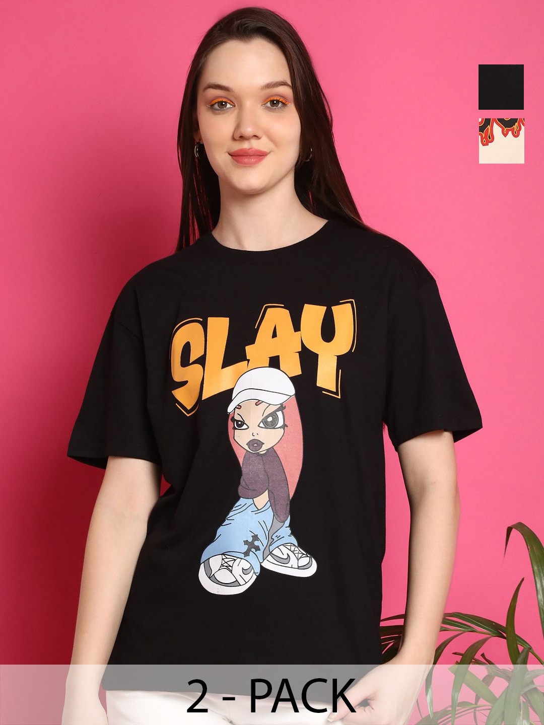 Metronaut Women Pack Of 2 Graphic Printed Round Neck Cotton Oversized T-shirts, Black
Metronaut Women Pack Of 2 Graphic Printed Round Neck Cotton Oversized T-shirts, Black