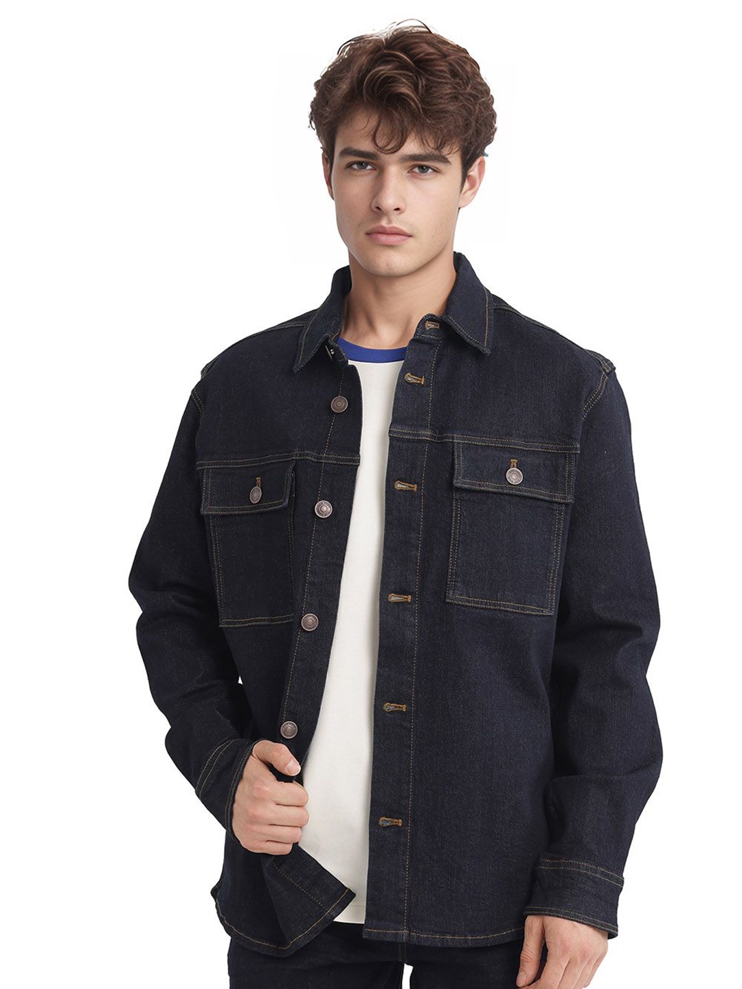 RARE RABBIT Men YULIO Spread Collar Washed Solid Cotton Casual Denim Jacket, Navy blue
RARE RABBIT Men YULIO Spread Collar Washed Solid Cotton Casual Denim Jacket, Navy blue