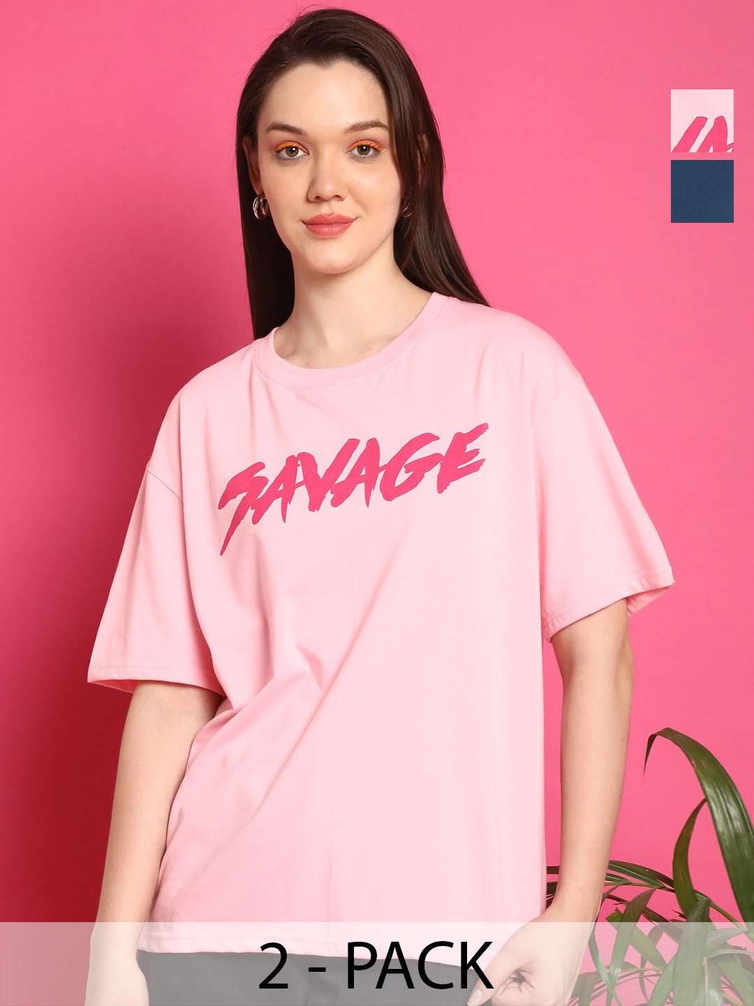 Metronaut Women Pack Of 2 Graphic Printed Round Neck Cotton Oversized T-shirts, Pink
Metronaut Women Pack Of 2 Graphic Printed Round Neck Cotton Oversized T-shirts, Pink