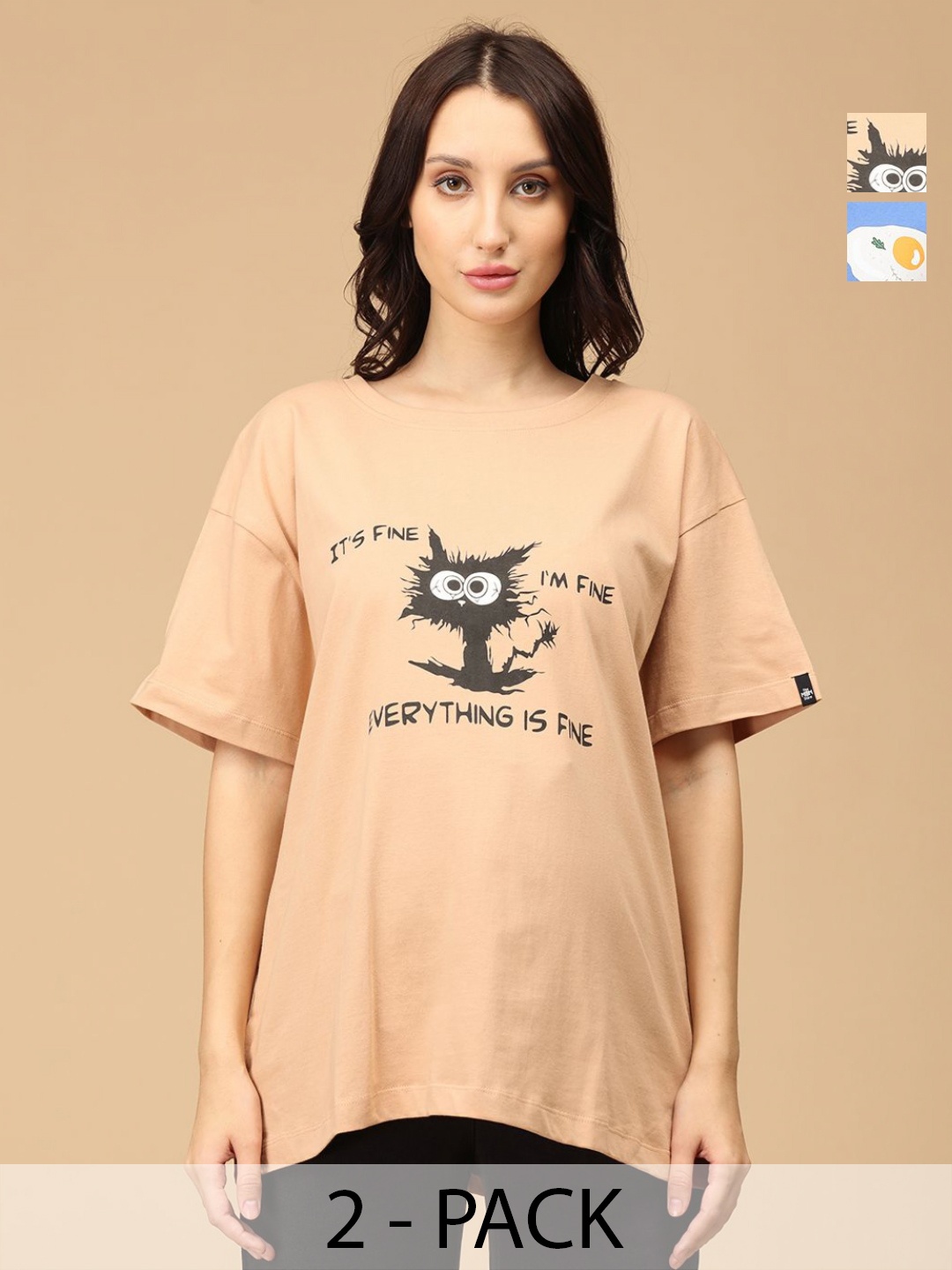 The Mom Store Women Pack Of 2 Typography Printed Round Neck Cotton Oversized T-shirts, Beige
The Mom Store Women Pack Of 2 Typography Printed Round Neck Cotton Oversized T-shirts, Beige