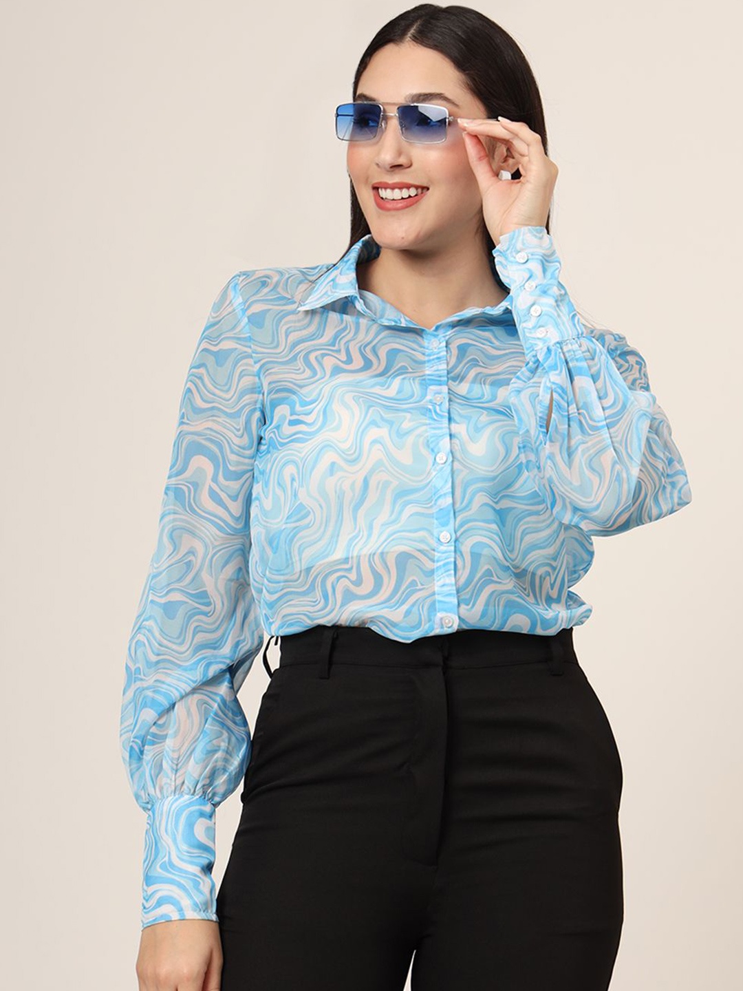 AMSWAN Women Sheer Comfort Fit Spread Collar Abstract Printed Chiffon Casual Shirt, Blue
AMSWAN Women Sheer Comfort Fit Spread Collar Abstract Printed Chiffon Casual Shirt, Blue