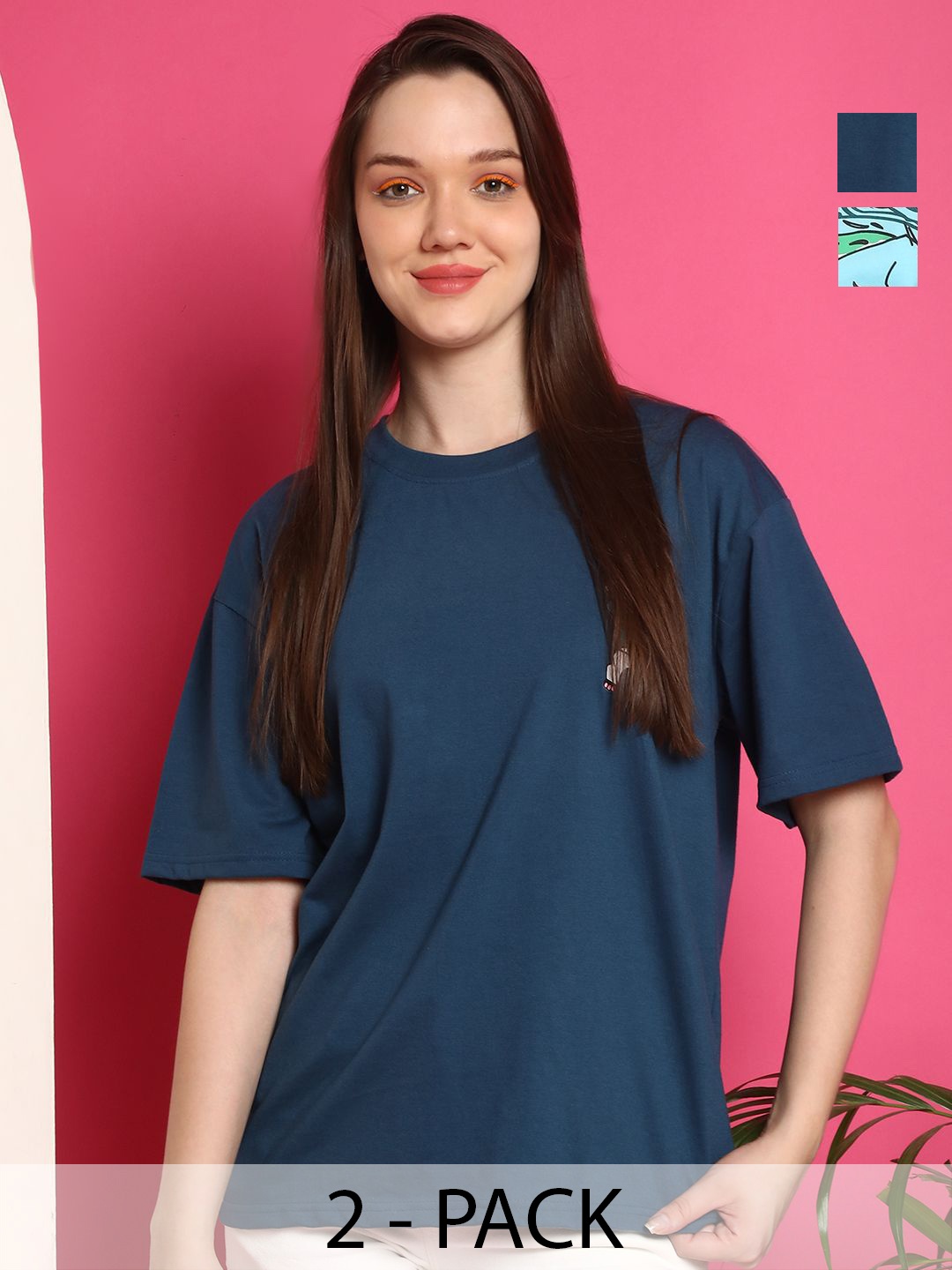 Metronaut Women Pack Of 2 Graphic Printed Round Neck Cotton Oversized T-shirts, Teal
Metronaut Women Pack Of 2 Graphic Printed Round Neck Cotton Oversized T-shirts, Teal