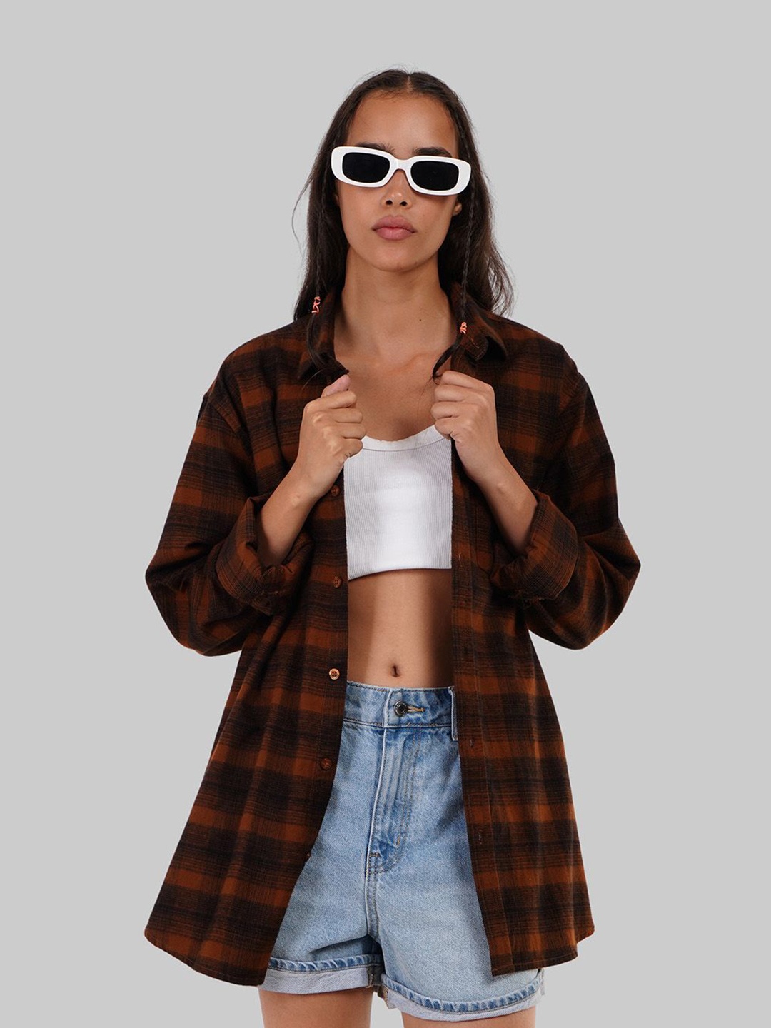 Underrated Club Women Oversized Fit Spread Collar Tartan Checked Cotton Casual Shirt, Brown
Underrated Club Women Oversized Fit Spread Collar Tartan Checked Cotton Casual Shirt, Brown