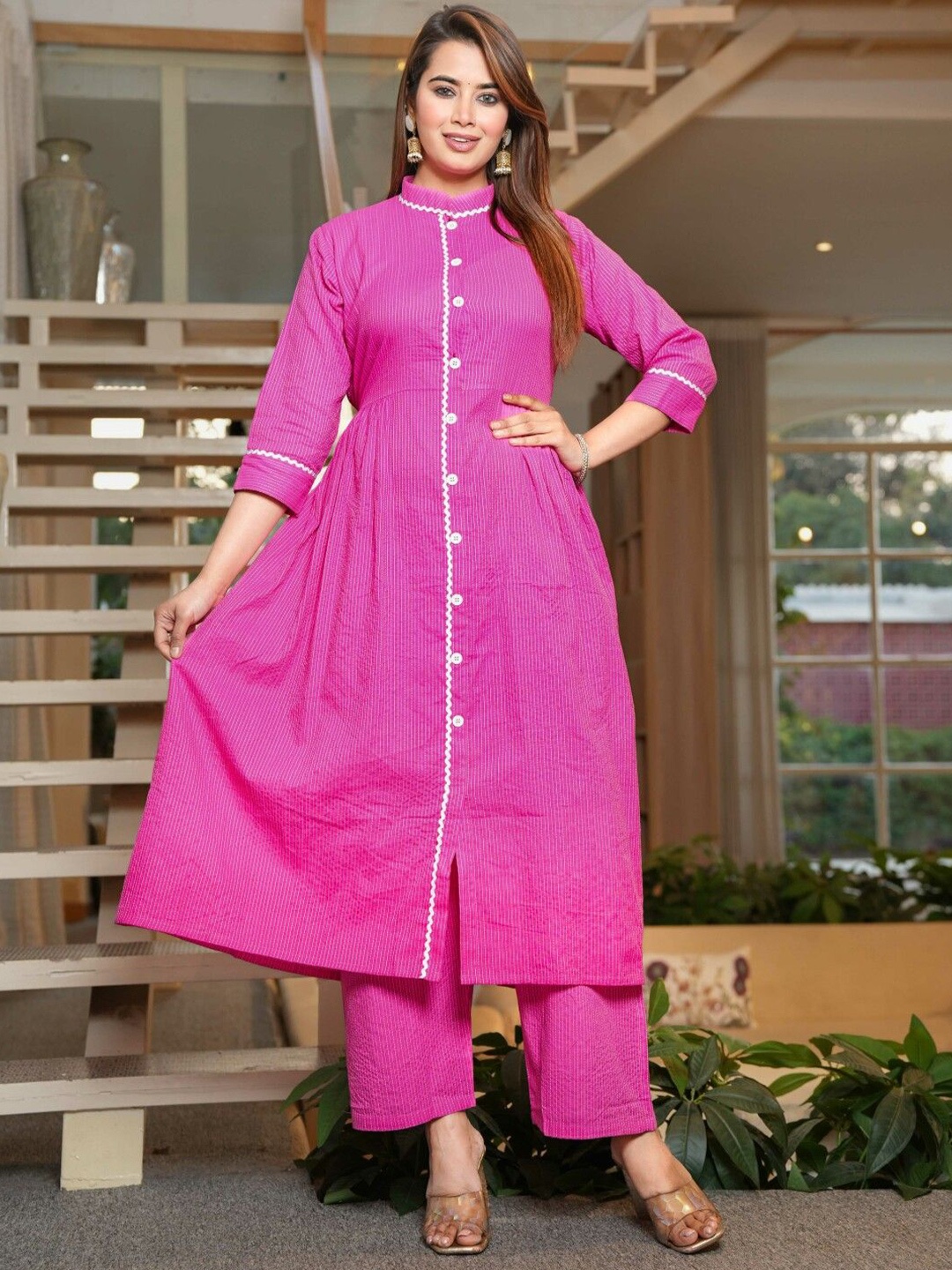 Aujjessa Floral Self Design Pure Cotton Maternity Anarkali Kurta With Palazzos, Fuchsia
Aujjessa Floral Self Design Pure Cotton Maternity Anarkali Kurta With Palazzos, Fuchsia
