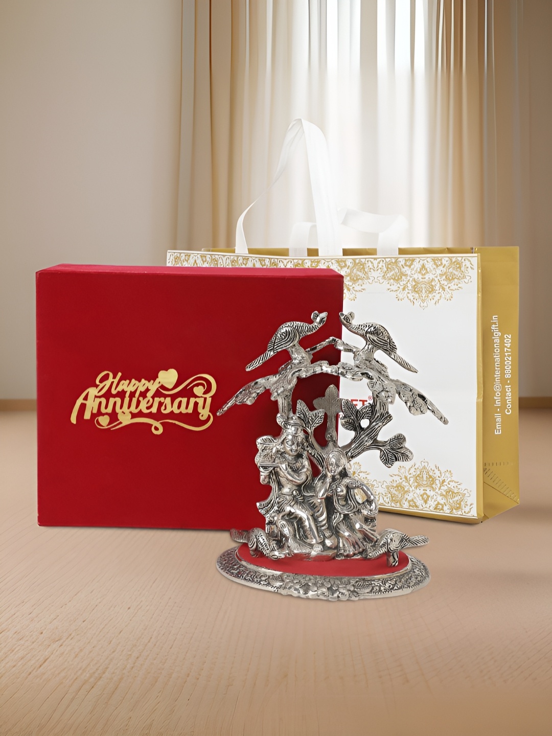 INTERNATIONAL GIFT Silver Plated Radha Krishna Idol with Box and Happy Anniversary Tag
INTERNATIONAL GIFT Silver Plated Radha Krishna Idol with Box and Happy Anniversary Tag