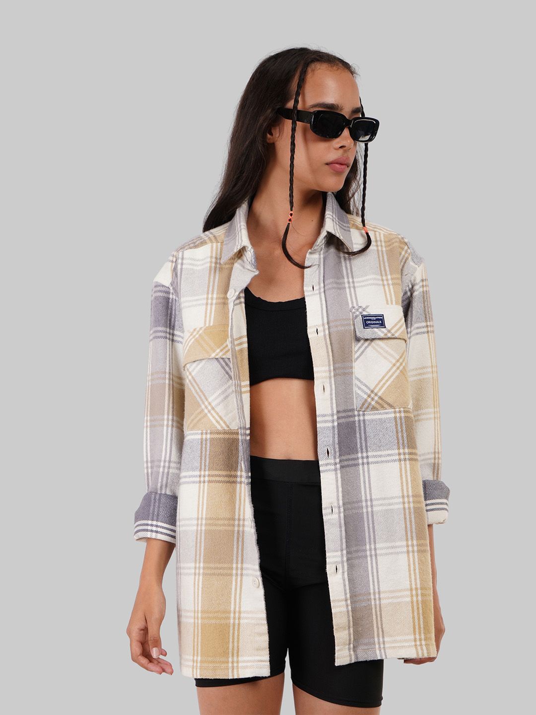 Underrated Club Women Oversized Fit Spread Collar Tartan Checked Cotton Casual Shacket, Beige
Underrated Club Women Oversized Fit Spread Collar Tartan Checked Cotton Casual Shacket, Beige
