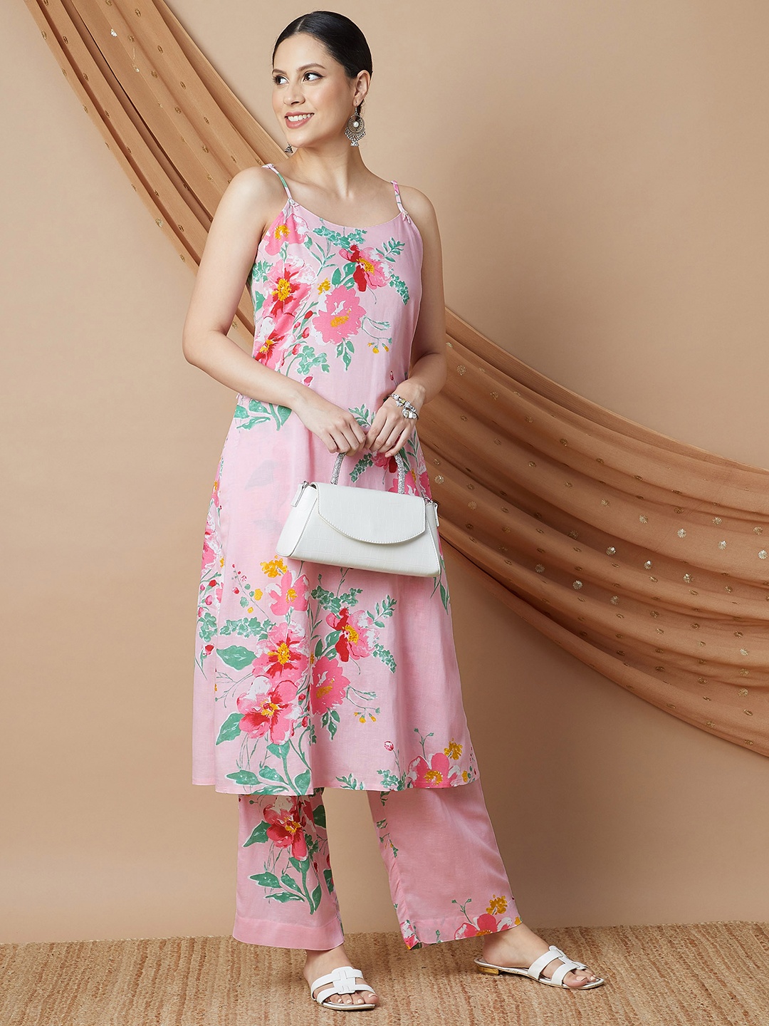Melange by Lifestyle Floral Printed Shoulder Strap Straight Kurta with Palazzo, Pink
Melange by Lifestyle Floral Printed Shoulder Strap Straight Kurta with Palazzo, Pink