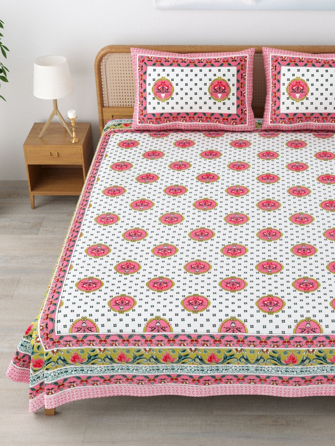 MAFATLAL Sanskriti White Floral Printed Cotton 144 TC King Bedsheet Set 2.34 m X 2.7 m, Pink
MAFATLAL Sanskriti White Floral Printed Cotton 144 TC King Bedsheet Set 2.34 m X 2.7 m, Pink