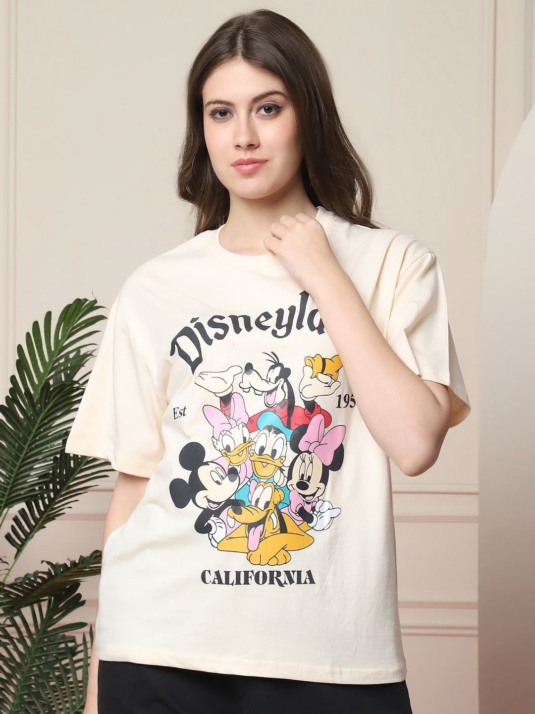 Dreambe Women Mickey & Friends Graphic Printed Round Neck Cotton Oversized T-shirt, Beige
Dreambe Women Mickey & Friends Graphic Printed Round Neck Cotton Oversized T-shirt, Beige