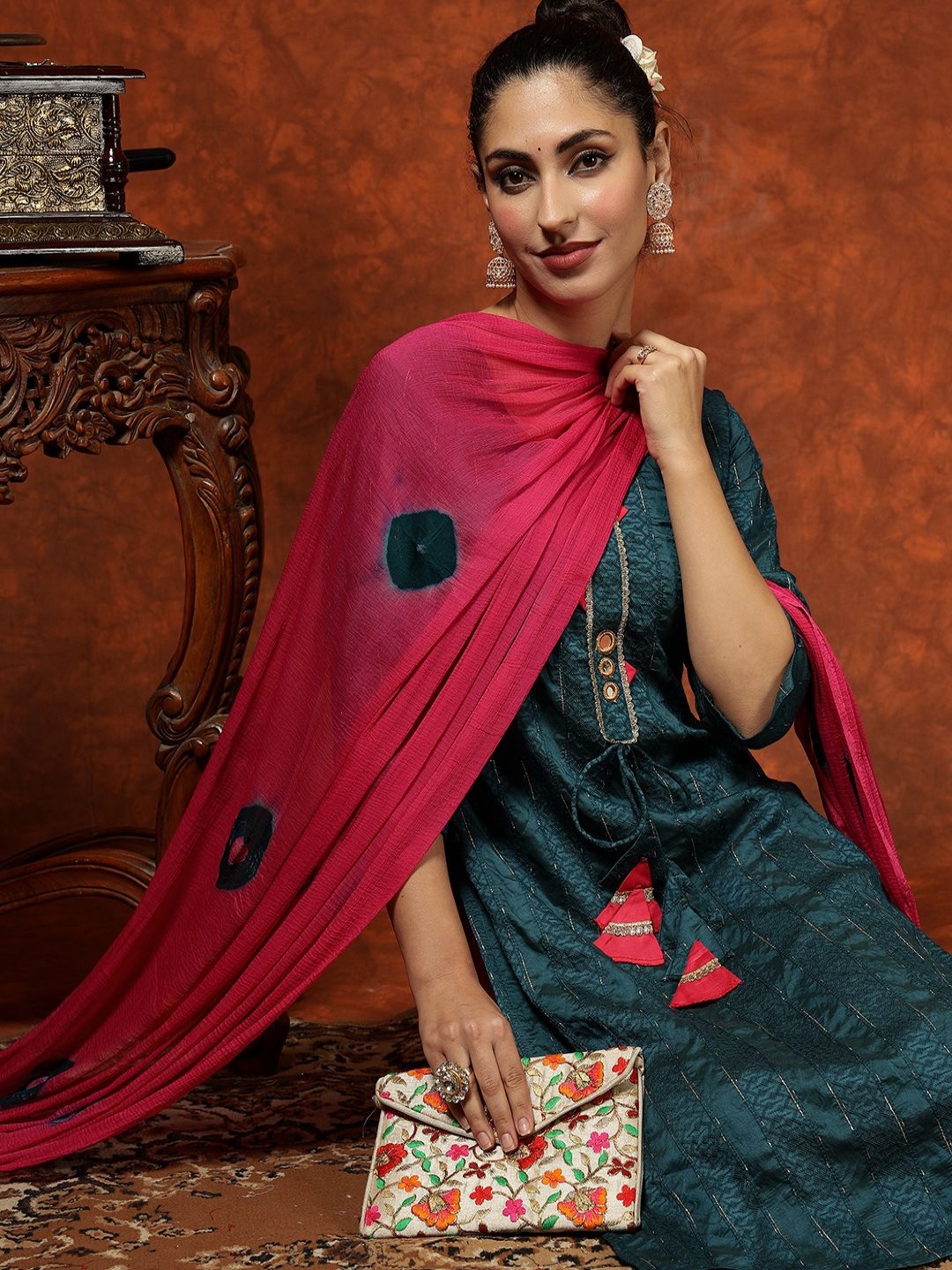 DIVASTRI Striped Woven Design Mirror Work Chanderi Silk Kurta With Trousers And Dupatta, Blue
DIVASTRI Striped Woven Design Mirror Work Chanderi Silk Kurta With Trousers And Dupatta, Blue