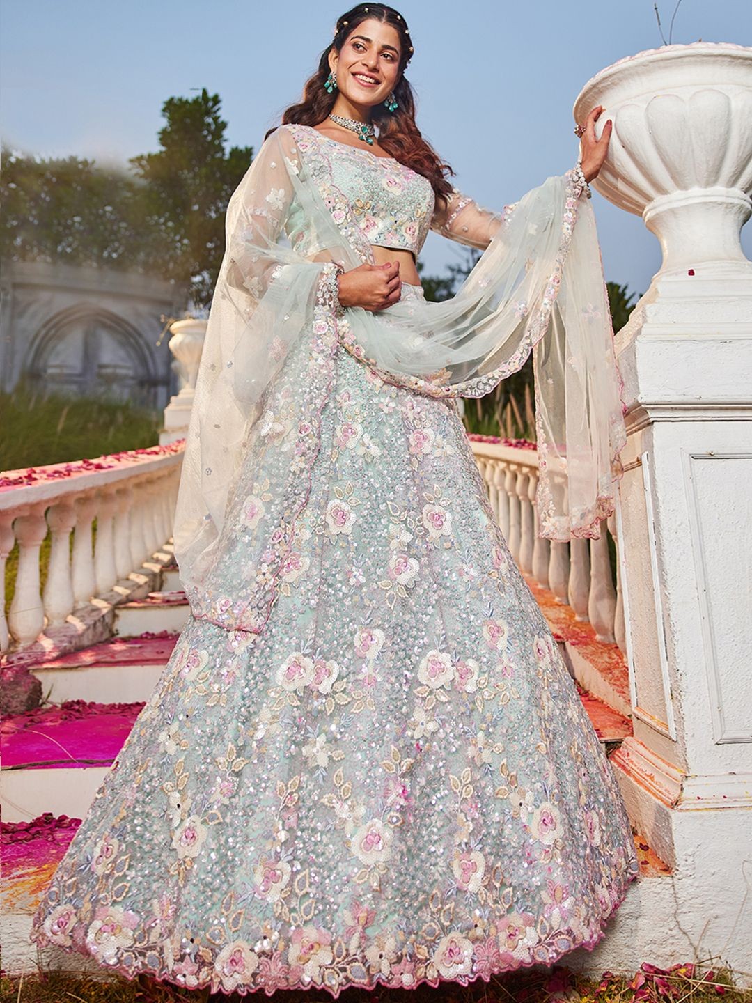 panchhi Embroidered Sequinned Semi-Stitched Lehenga & Unstitched Blouse With Dupatta, Sea green
panchhi Embroidered Sequinned Semi-Stitched Lehenga & Unstitched Blouse With Dupatta, Sea green