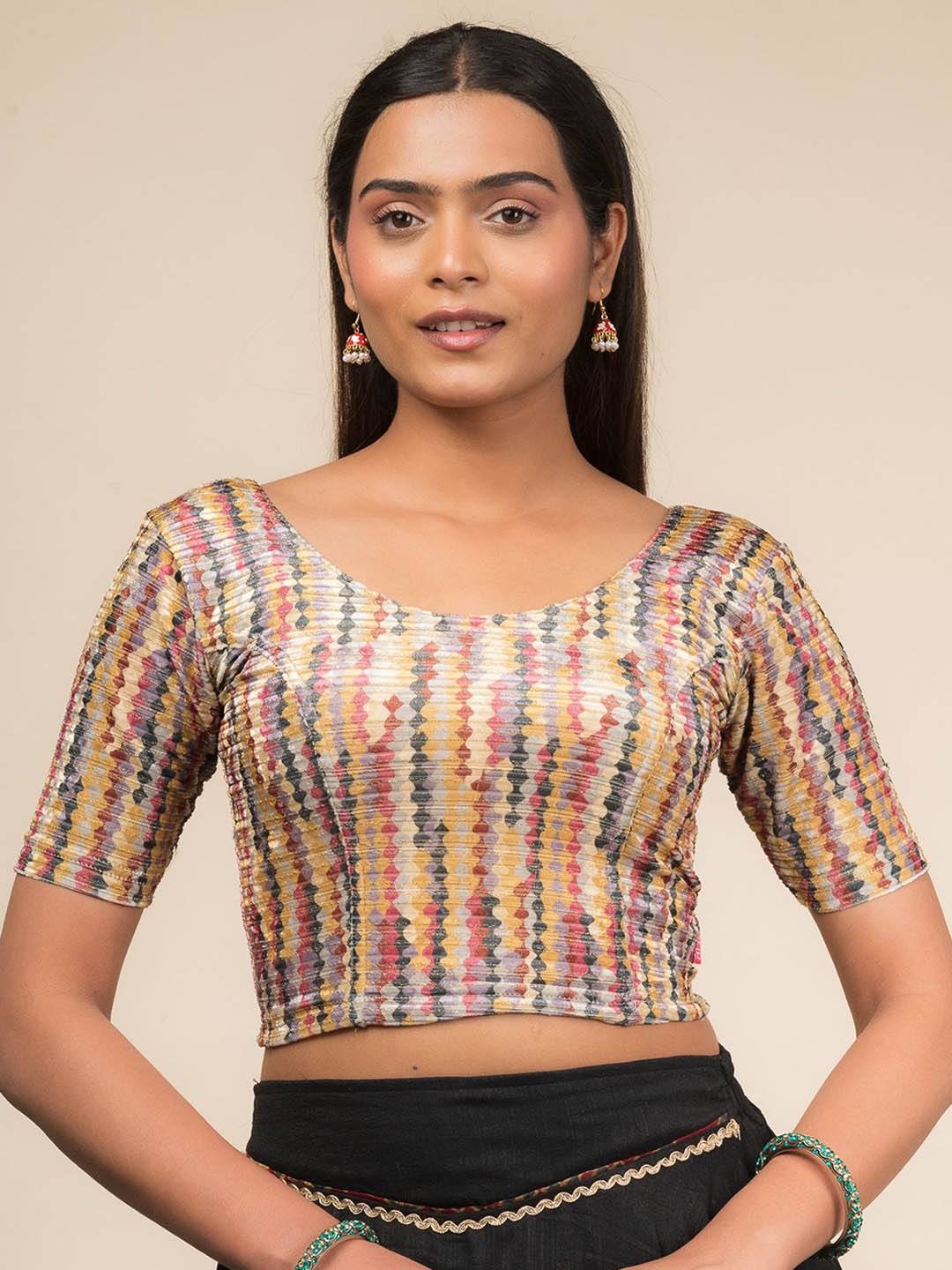 Bindigasm's Advi Printed Velvet Zari Stripes Stretchable Slip On Saree Blouse, Yellow
Bindigasm's Advi Printed Velvet Zari Stripes Stretchable Slip On Saree Blouse, Yellow