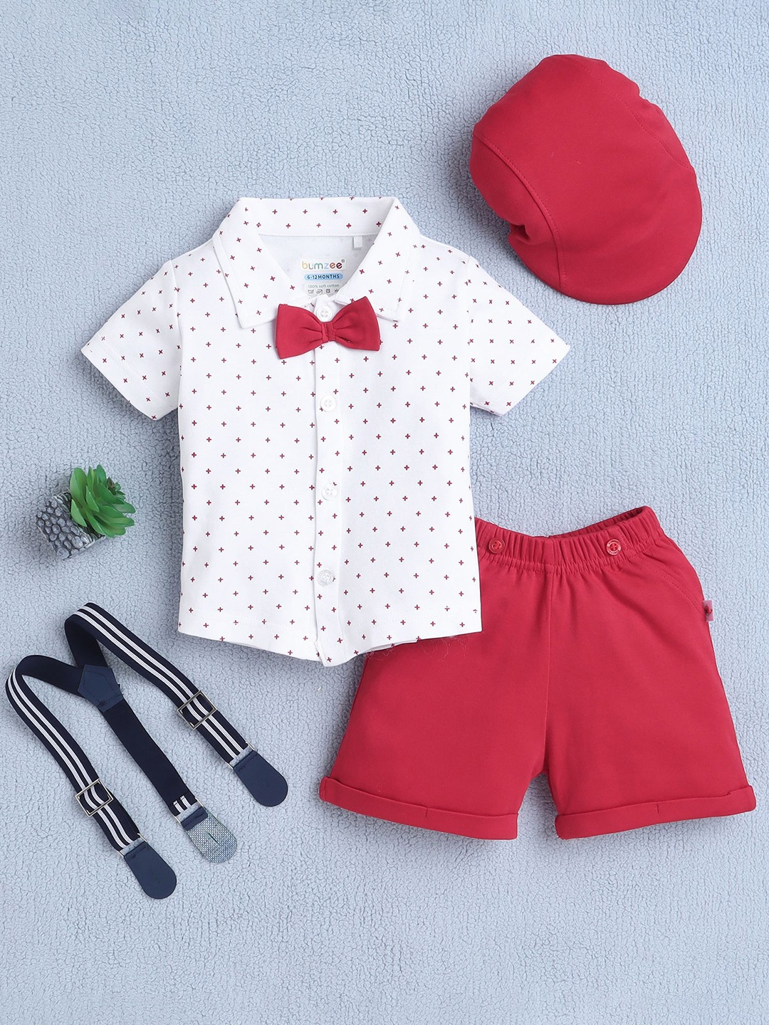 BUMZEE Boys Geometrical Printed Half Sleeves Shirt Shorts With Bow Suspender And Cap, White
BUMZEE Boys Geometrical Printed Half Sleeves Shirt Shorts With Bow Suspender And Cap, White