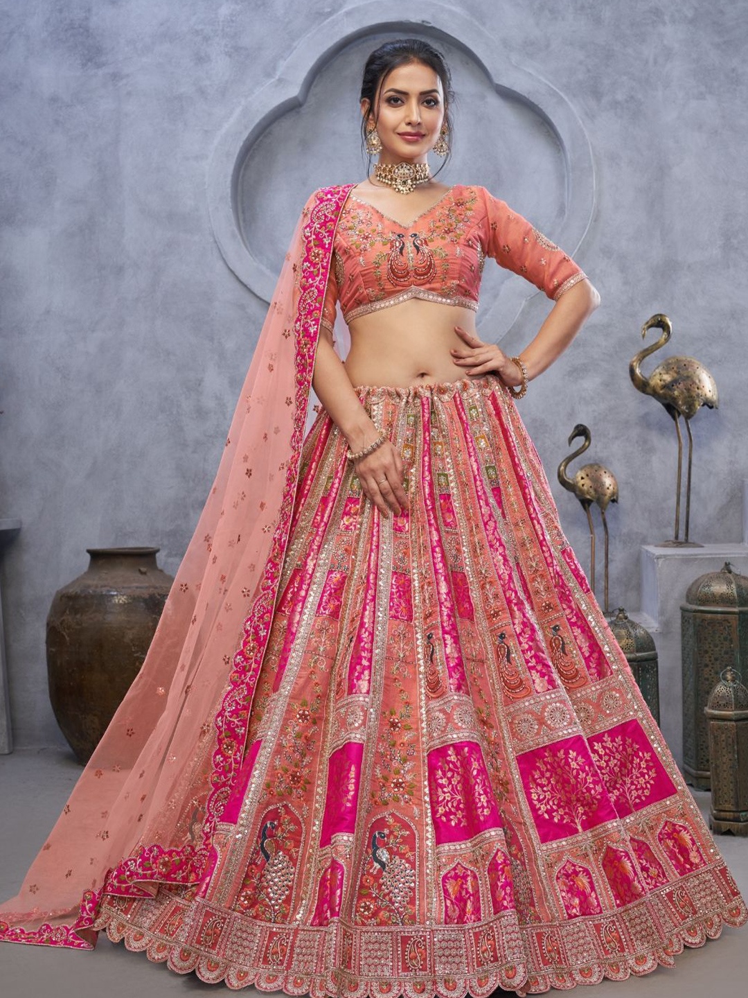 Fusionic Embroidered Sequinned Semi-Stitched Lehenga & Unstitched Blouse With Dupatta, Peach
Fusionic Embroidered Sequinned Semi-Stitched Lehenga & Unstitched Blouse With Dupatta, Peach