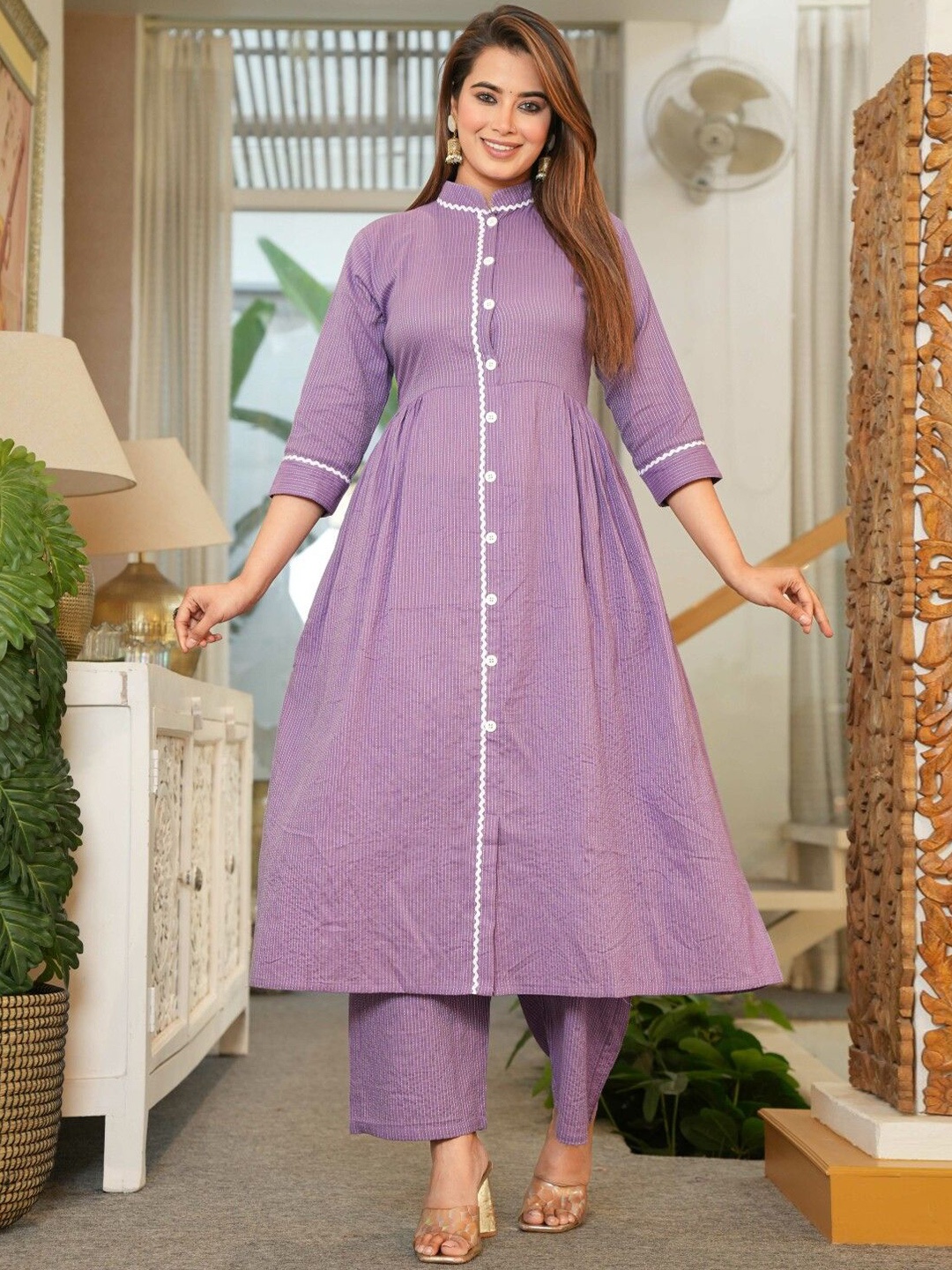 Aujjessa Floral Self Design Pure Cotton Maternity Anarkali Kurta With Trousers, Lavender
Aujjessa Floral Self Design Pure Cotton Maternity Anarkali Kurta With Trousers, Lavender