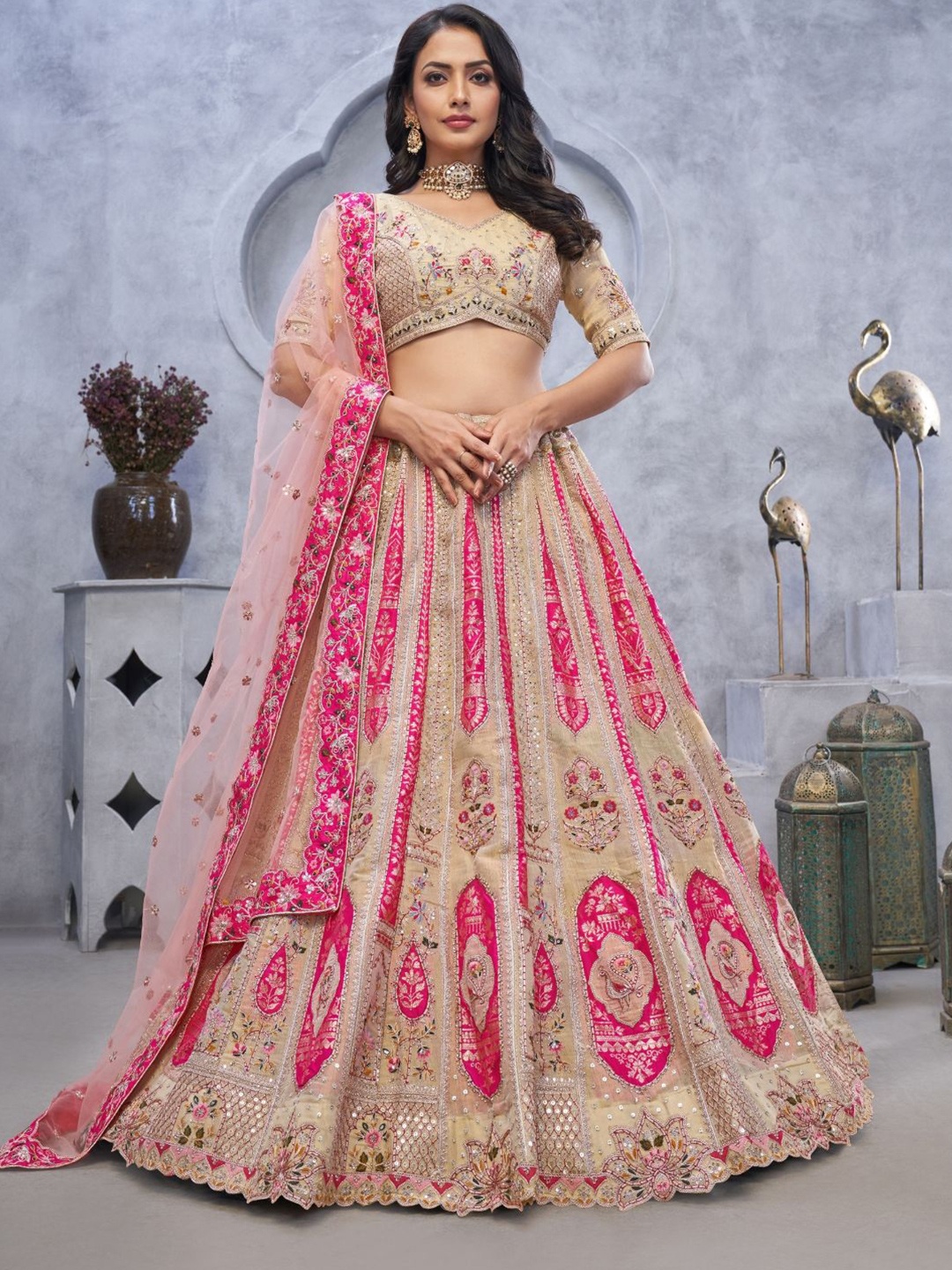 Fusionic Embroidered Sequinned Semi-Stitched Lehenga & Unstitched Blouse With Dupatta, Cream
Fusionic Embroidered Sequinned Semi-Stitched Lehenga & Unstitched Blouse With Dupatta, Cream