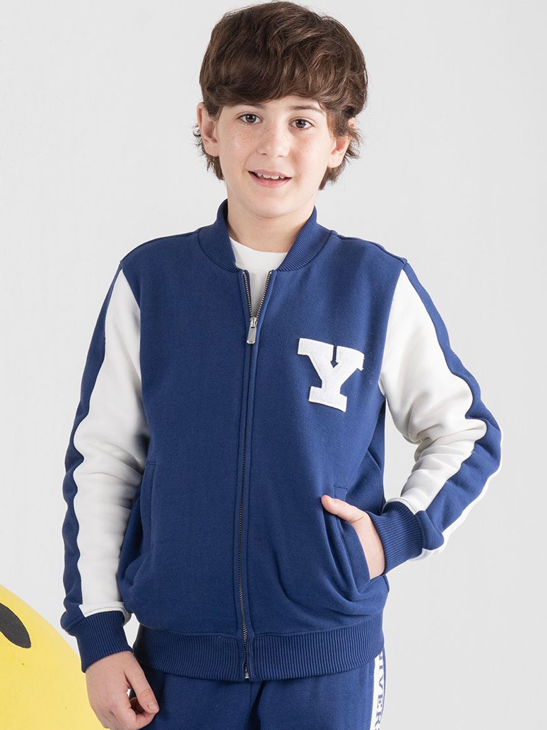 SPUNKIES Boys Stand Collar Typography Printed Cotton Casual Varsity Jacket, Navy blue
SPUNKIES Boys Stand Collar Typography Printed Cotton Casual Varsity Jacket, Navy blue