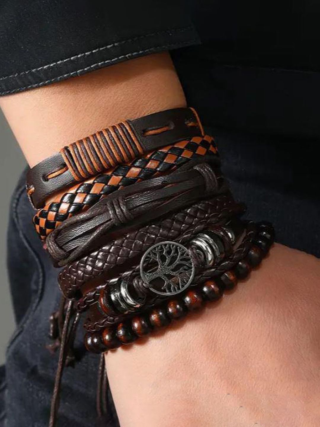 Jewels Galaxy Men Set Of 6 Leather Silver-Plated Artificial Beaded Multistrand Bracelet, Brown
Jewels Galaxy Men Set Of 6 Leather Silver-Plated Artificial Beaded Multistrand Bracelet, Brown