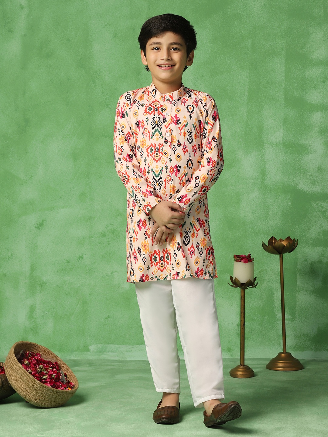 Sangria Cream & Red Boys Floral Printed Band Collar Cotton Straight Kurta With Trouser
Sangria Cream & Red Boys Floral Printed Band Collar Cotton Straight Kurta With Trouser