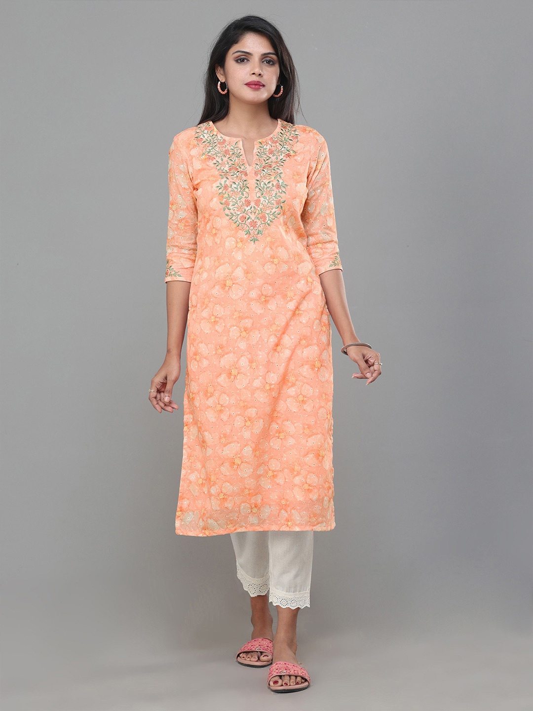 Vismay Printed With Embroidered Details Cotton Straight Kurtas With Trousers, Orange
Vismay Printed With Embroidered Details Cotton Straight Kurtas With Trousers, Orange