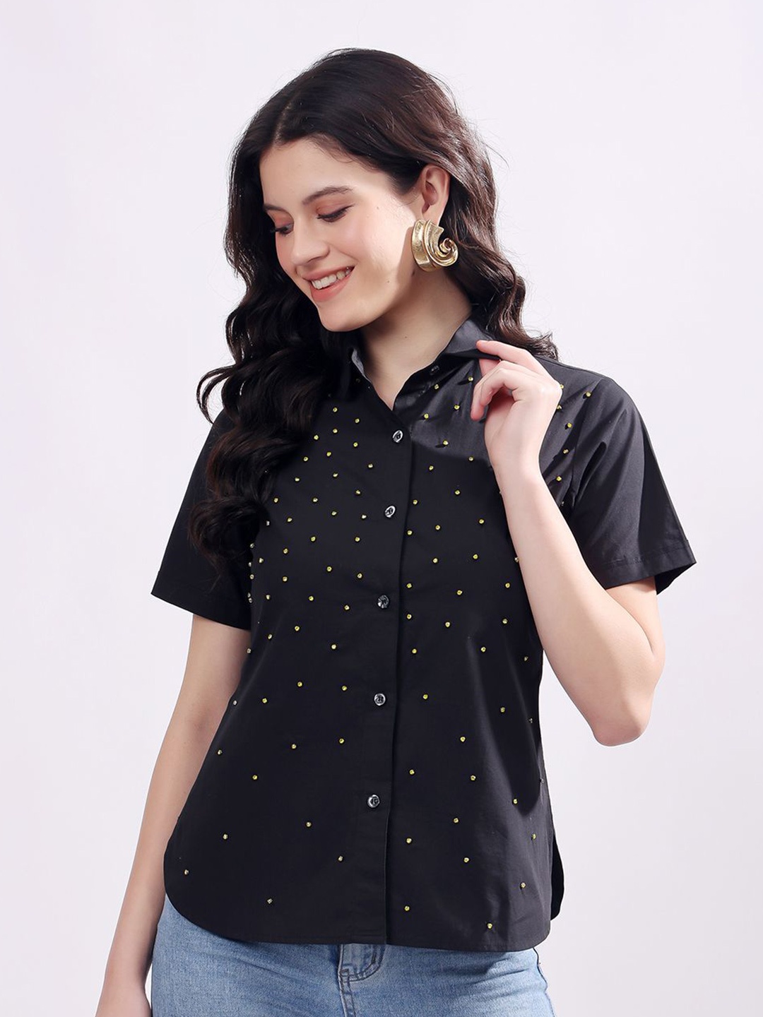 T TRYON ULTIMATE Women Classic Fit Solid Embroidered Short Sleeves Cotton Casual Shirt, Black
T TRYON ULTIMATE Women Classic Fit Solid Embroidered Short Sleeves Cotton Casual Shirt, Black
