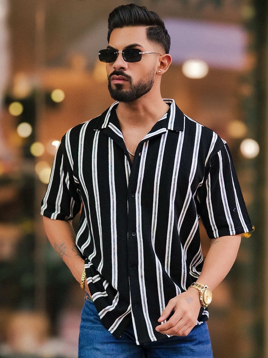 Maniac Men Comfort Oversized Fit Cuban Collar Vertical Striped Cotton Casual Shirt, Black
Maniac Men Comfort Oversized Fit Cuban Collar Vertical Striped Cotton Casual Shirt, Black
