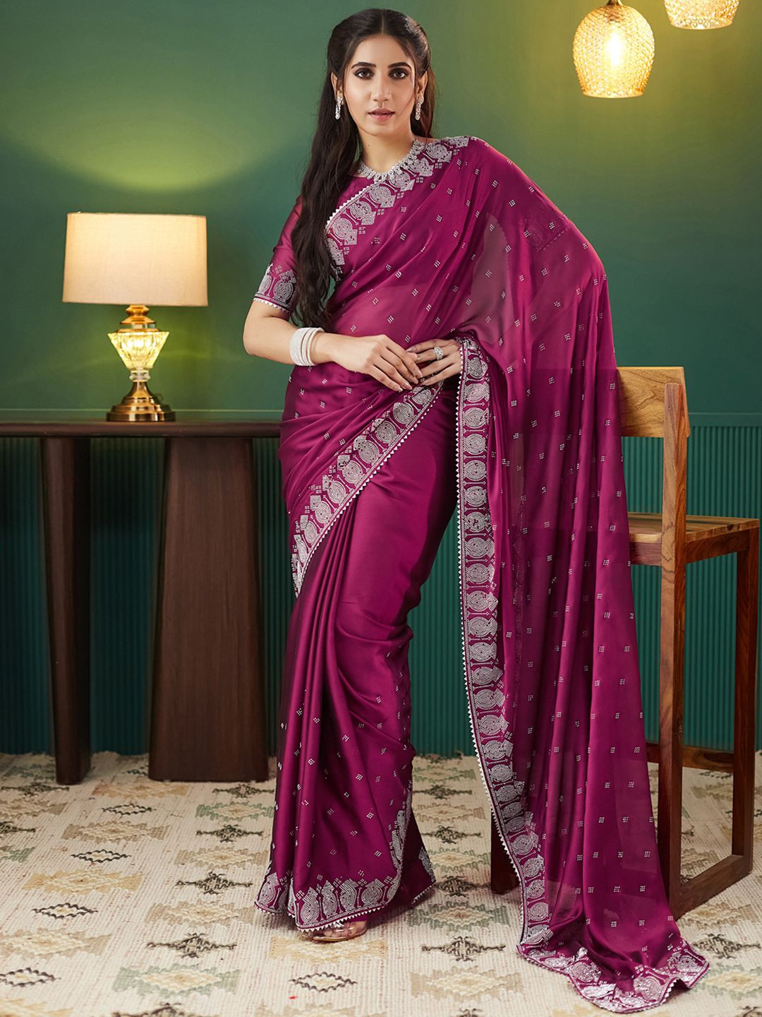 Satrani Embellished Beads and Stones Pure Georgette Saree, Pink
Satrani Embellished Beads and Stones Pure Georgette Saree, Pink