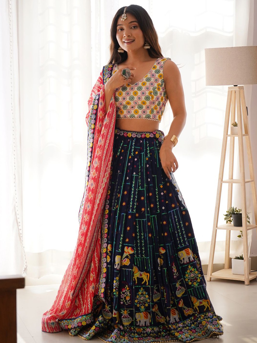 Pandadi Saree Embroidered Sequinned Semi-Stitched Lehenga & Unstitched Blouse With Dupatta, Blue
Pandadi Saree Embroidered Sequinned Semi-Stitched Lehenga & Unstitched Blouse With Dupatta, Blue