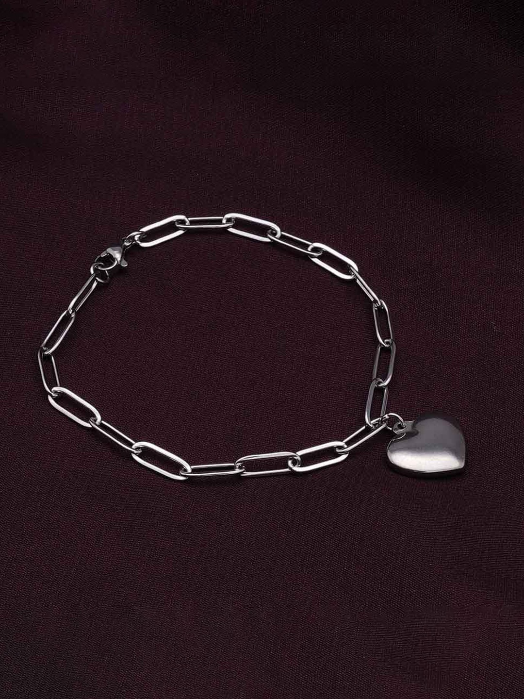 PALMONAS Men Silver-Plated Stainless Steel Waterproof & Anti-Tarnish Heart Charm Bracelet
PALMONAS Men Silver-Plated Stainless Steel Waterproof & Anti-Tarnish Heart Charm Bracelet