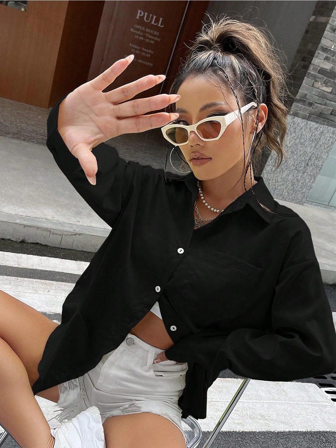 WHY SO FAB Women Comfort Oversized Fit Spread Collar Solid Cotton Casual Shirt, Black
WHY SO FAB Women Comfort Oversized Fit Spread Collar Solid Cotton Casual Shirt, Black