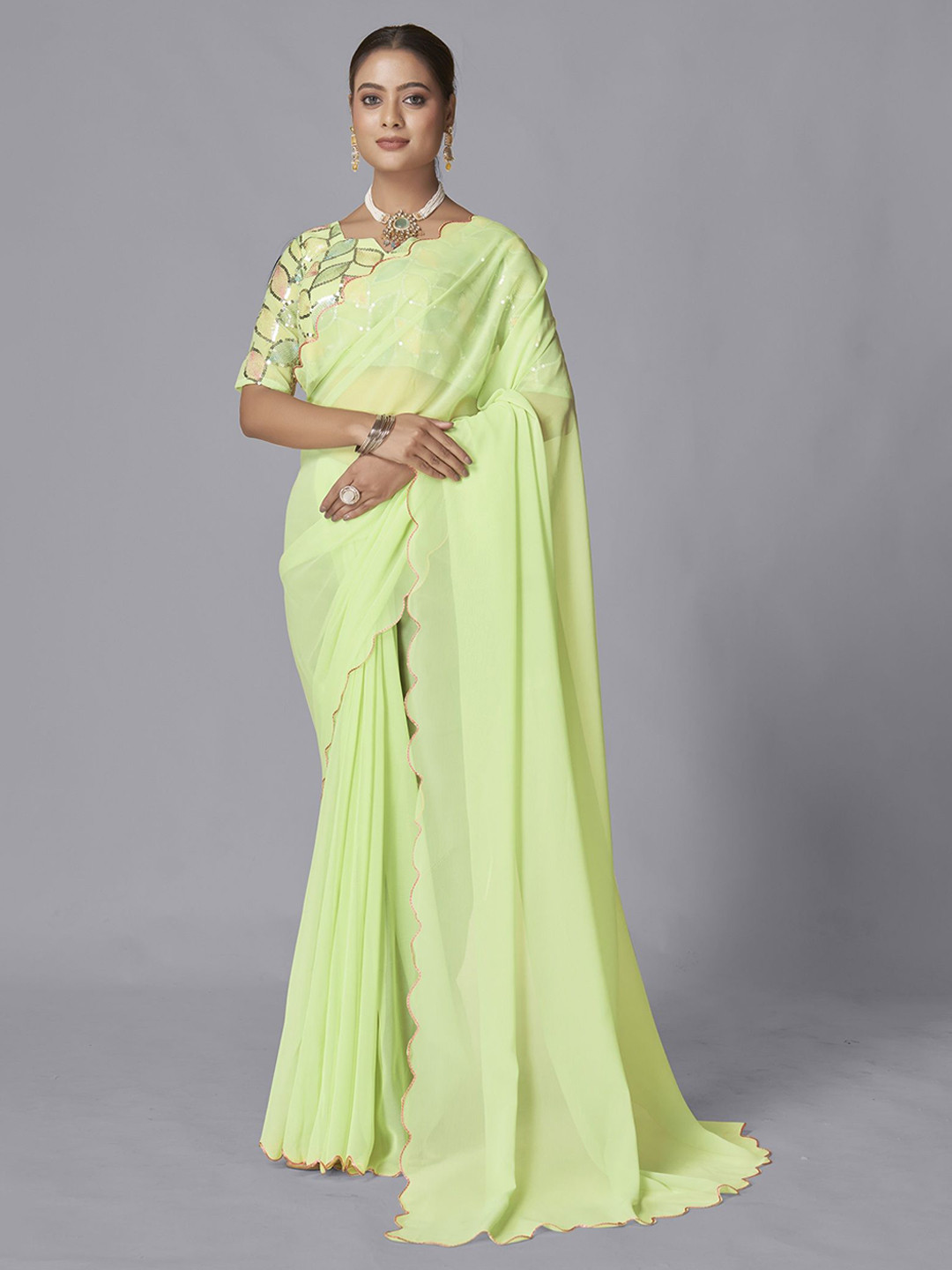 A TO Z CART Pure Georgette Saree, Lime green
A TO Z CART Pure Georgette Saree, Lime green