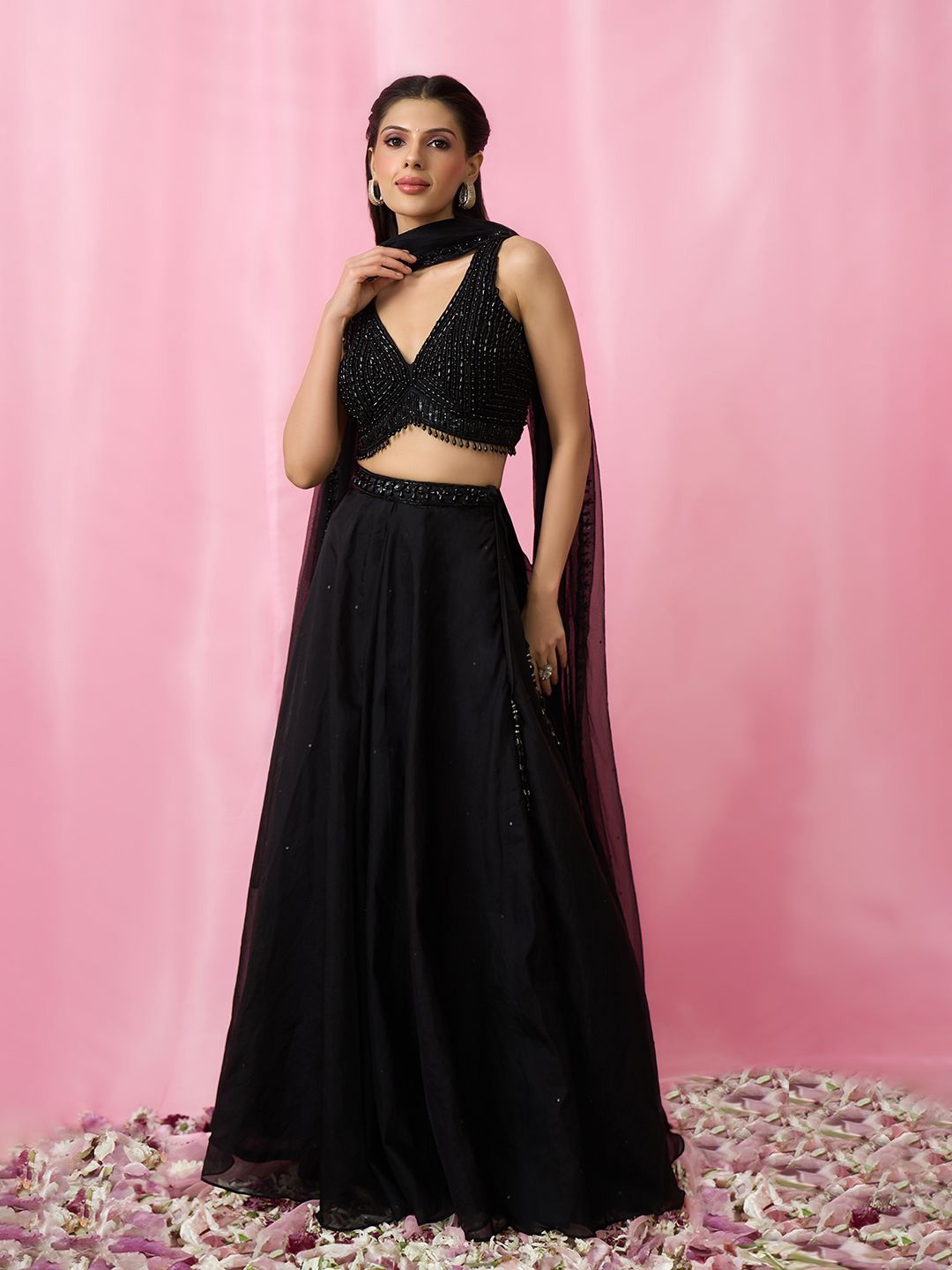Alaya Advani Embellished Sequinned Organza Ready to Wear Lehenga & Blouse With Dupatta, Black
Alaya Advani Embellished Sequinned Organza Ready to Wear Lehenga & Blouse With Dupatta, Black