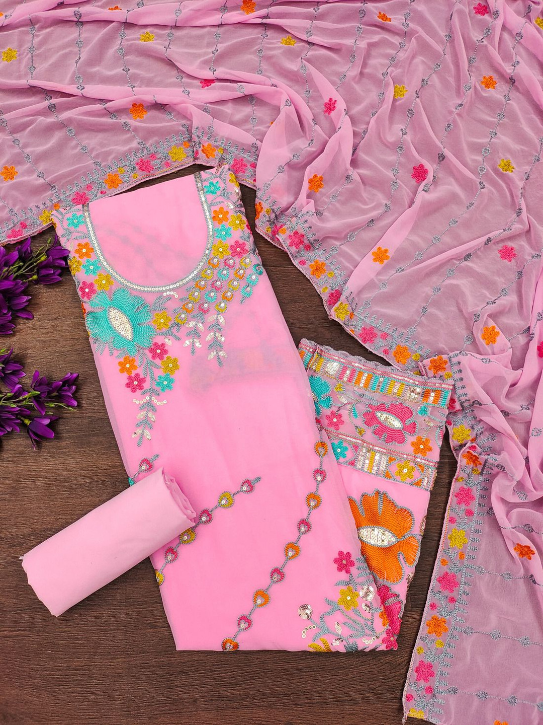 A TO Z CART Floral Embroidered Sequinned Silk Georgette Unstitched Dress Material, Pink
A TO Z CART Floral Embroidered Sequinned Silk Georgette Unstitched Dress Material, Pink