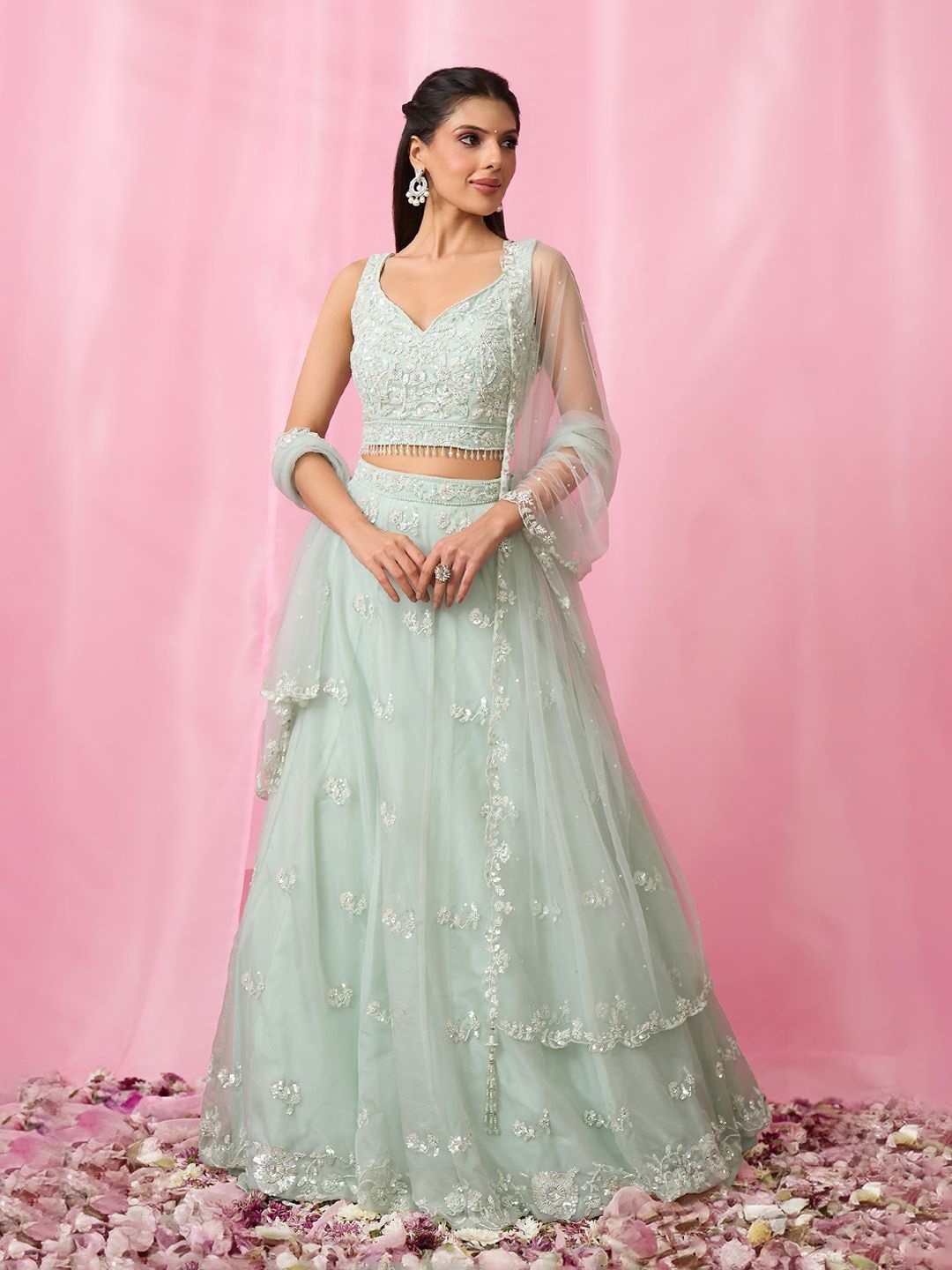 Alaya Advani Embellished Sequinned Organza Ready to Wear Lehenga & Blouse With Dupatta, Blue
Alaya Advani Embellished Sequinned Organza Ready to Wear Lehenga & Blouse With Dupatta, Blue