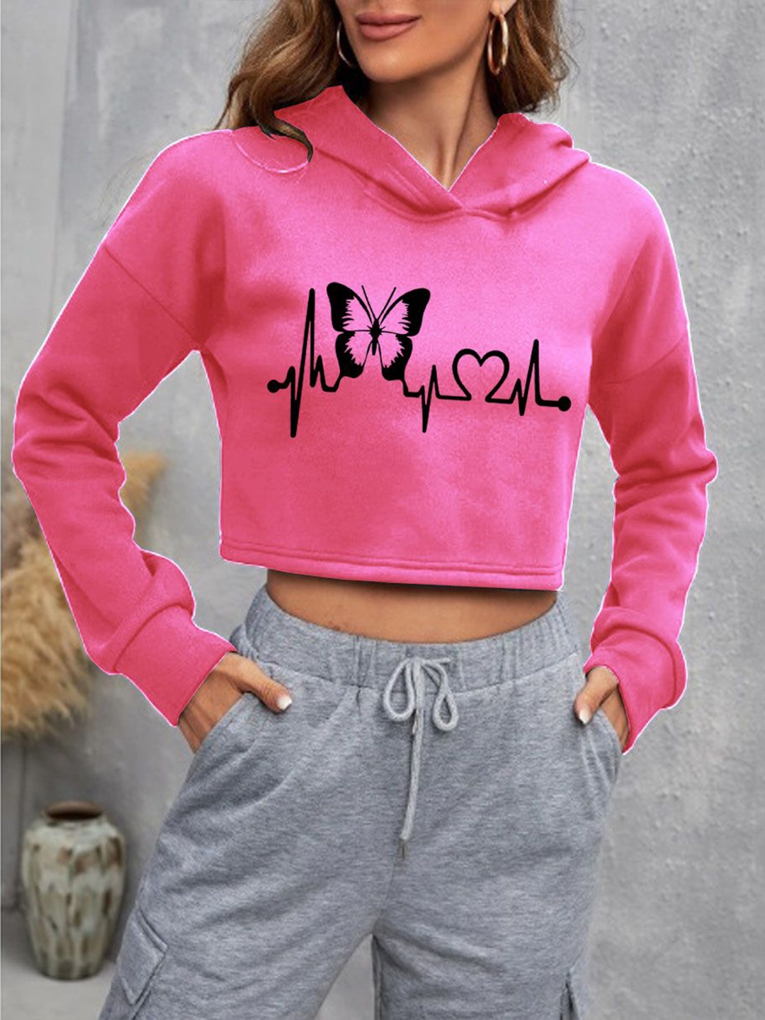 Kushi Flyer Women Printed Crop Long Sleeves Hooded Pullover Sweatshirt, Pink
Kushi Flyer Women Printed Crop Long Sleeves Hooded Pullover Sweatshirt, Pink