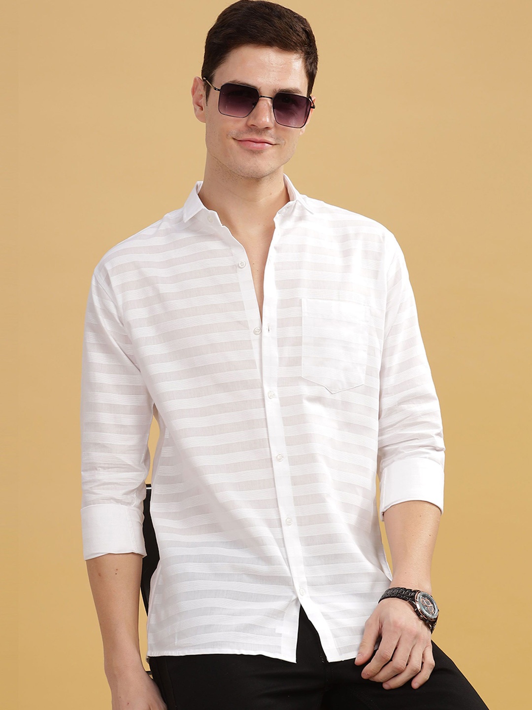 WOXEN Men Original Fit Spread Collar Horizontal Striped Cotton Casual Shirt, White
WOXEN Men Original Fit Spread Collar Horizontal Striped Cotton Casual Shirt, White