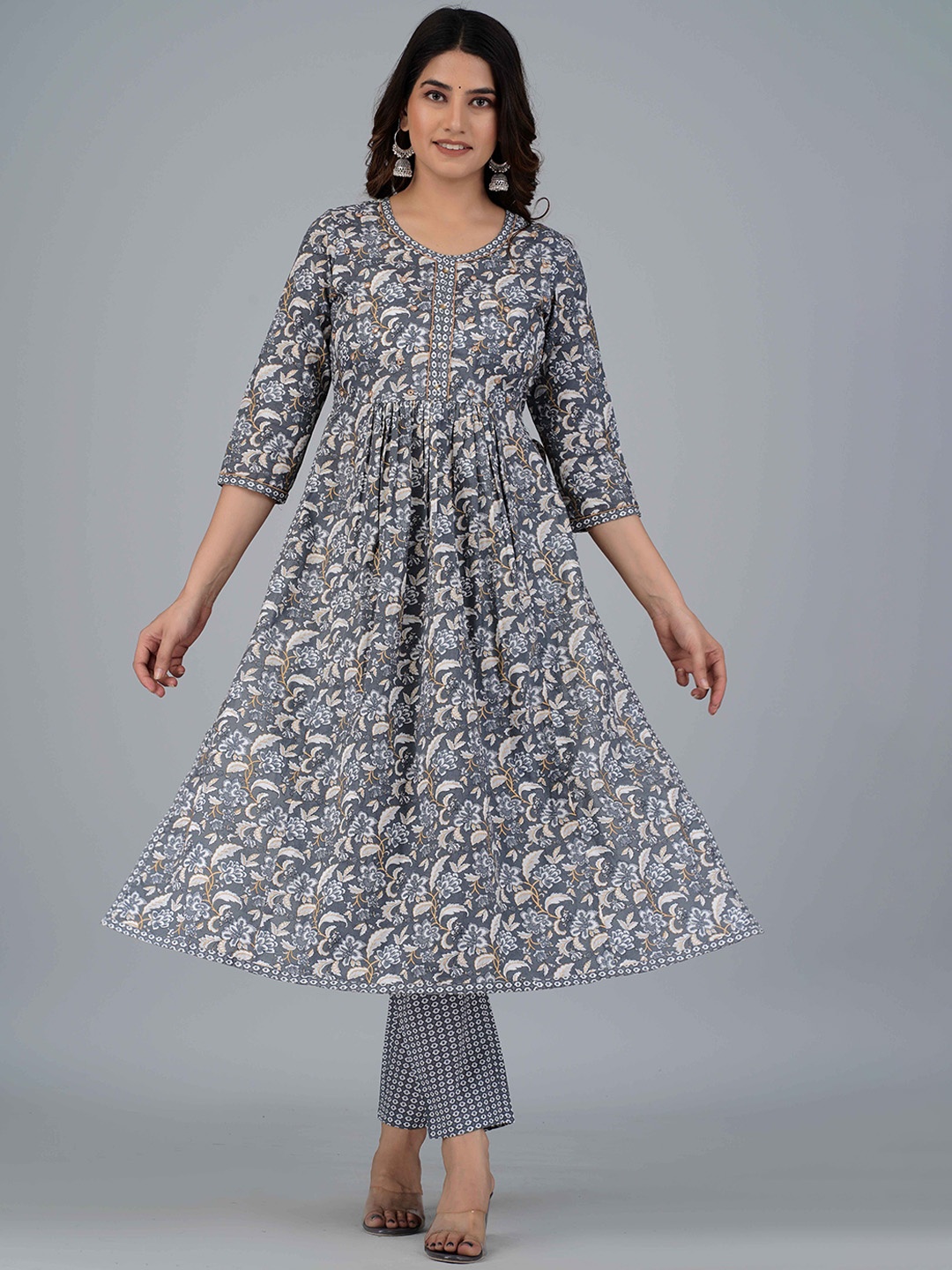 Mishree Collection Floral Printed Pure Cotton Pleated A-Line Kurta With Trousers & Dupatta, Grey
Mishree Collection Floral Printed Pure Cotton Pleated A-Line Kurta With Trousers & Dupatta, Grey