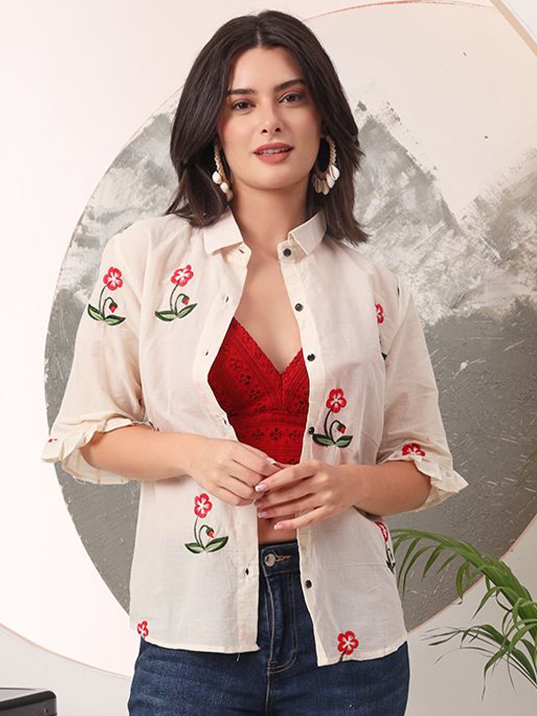 KALINI Women Standard Fit Floral Solid Casual Cotton Shirt With Chikan Bra, Off white
KALINI Women Standard Fit Floral Solid Casual Cotton Shirt With Chikan Bra, Off white