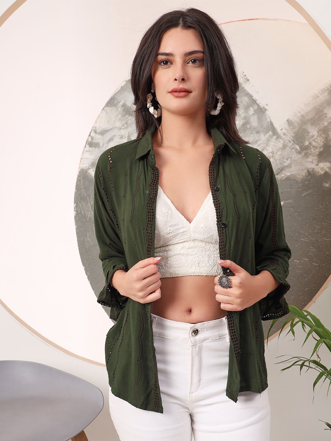PRENEA Women Standard Fit Textured Self Design Cotton Casual Shirt With Chikan Bra, Green
PRENEA Women Standard Fit Textured Self Design Cotton Casual Shirt With Chikan Bra, Green
