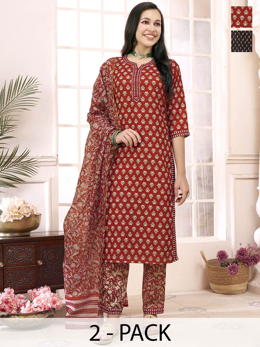 Anouk Rustic Selection of 2 Floral Printed V-Neck Straight Kurta With Trousers And Dupatta, Maroon
Anouk Rustic Selection of 2 Floral Printed V-Neck Straight Kurta With Trousers And Dupatta, Maroon