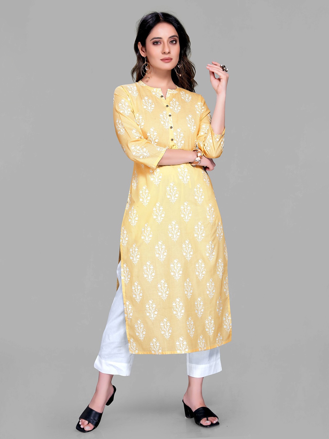 Krimmple Women Pure Cotton Floral Printed Mandarin Collar Neck Straight Kurta, Yellow
Krimmple Women Pure Cotton Floral Printed Mandarin Collar Neck Straight Kurta, Yellow