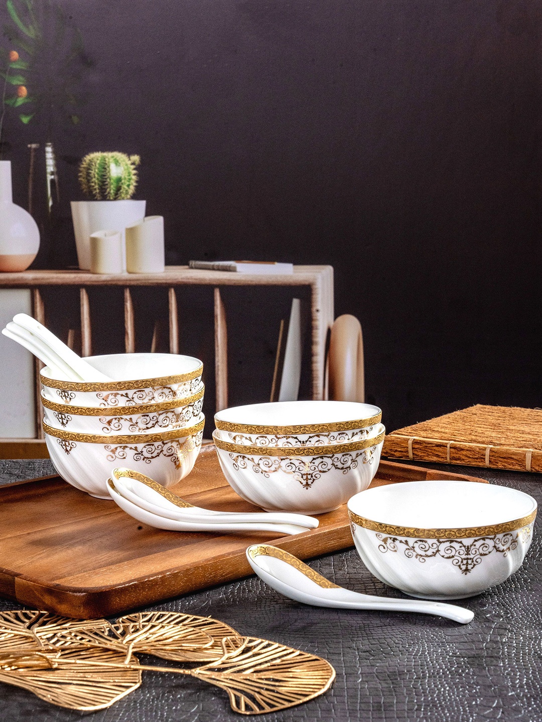 GOODHOMES 24k Gold Printed Fine Bone China 12pcs Soup Set of 6pcs Soup Bowl & 6pcs Spoon, White
GOODHOMES 24k Gold Printed Fine Bone China 12pcs Soup Set of 6pcs Soup Bowl & 6pcs Spoon, White